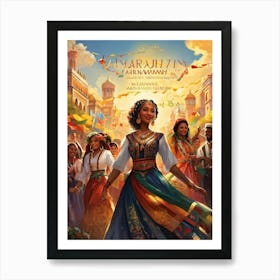 A Multicultural Parade Illustrative Poster Style Showcasing Various Ethnic Groups Dressed In Tradi (5) Art Print