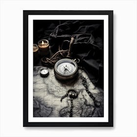 Compass On A Map Art Print