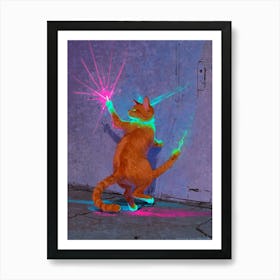 Cat With A Glow Stick Art Print