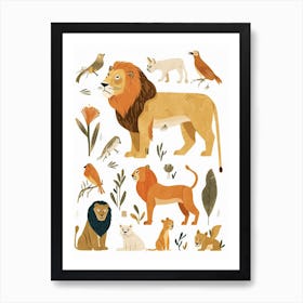 Barbary Lion Interaction Clipart 1 Art Print