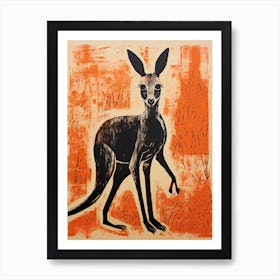 Kangaroo, Woodblock Animal Drawing 3 Art Print