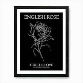 English Rose Black And White Line Drawing 36 Poster Inverted Art Print