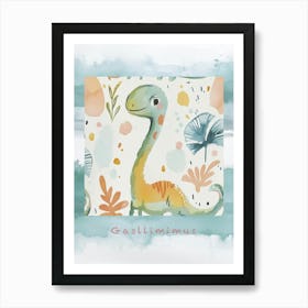 Cute Muted Pastel Gallimimus Dinosaur 1 Poster Art Print