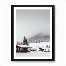 Borovets, Bulgaria Black And White Skiing Poster Art Print