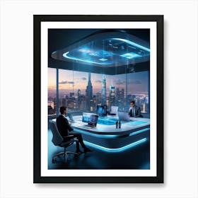 A Futuristic Tech Support Management Office Utilizing Ai And Cloud Solutions Holographic Projection (5) Art Print