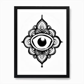 Om Aum, Symbol, Third Eye Simple Black & White Illustration 2 Art Print