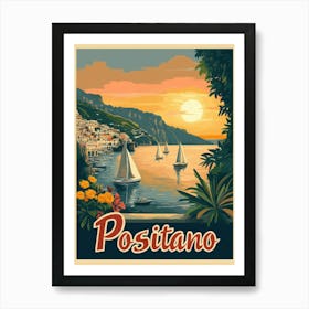 Aihrgdesign A Mid Century Modern Travel Poster For Positano Art Print