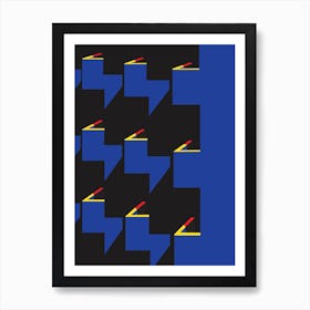 Blue Bauhaus Colours & Shadows Art Print