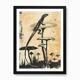 Lizard & Mushroom Block Print 1 Art Print