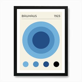 Bauhaus Blue Circles, vintage, retro, geometric, European, mid century, art, modern, colorful, summer, aesthetic, abstract Design Art Print