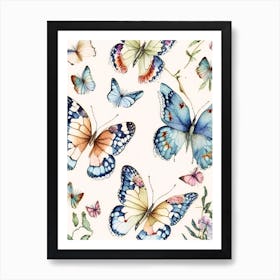 Butterflies Repeat Pattern Watercolour Ink 1 Art Print