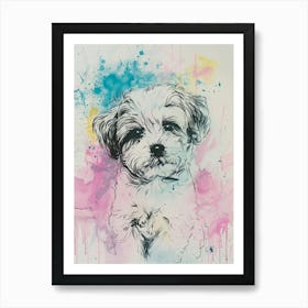 Shih Tzu Dog Pastel Line Illustration Art Print