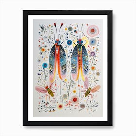 Colourful Insect Illustration Lacewing 6 Art Print