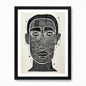 Wavy Lines Linocut Inspired Portrait 4 Art Print