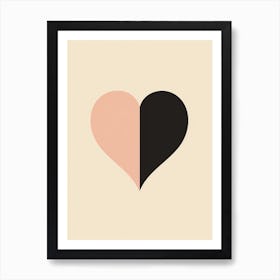 Blush Pink & Black Heart 1 Art Print