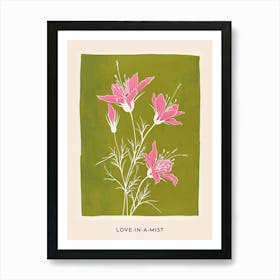 Pink & Green Love In A Mist 4 Flower Poster Art Print