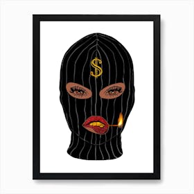 Girl With Balaclava Mask With Lit Match In Mouth Art Print Art Print