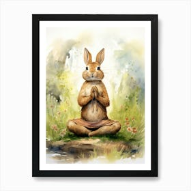 Bunny Practicing Yoga Rabbit Prints Watercolour 2 Art Print