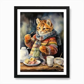 Tiger Illustration Knitting Watercolour 2 Art Print