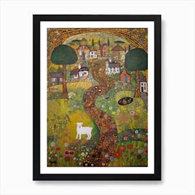 Painting Of A Dog In Cosmic Speculation Garden, United Kingdom In The Style Of Gustav Klimt 03 Art Print