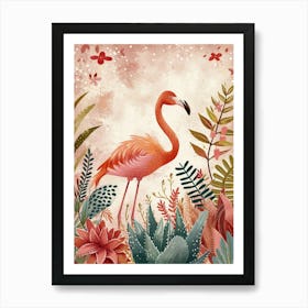 Jamess Flamingo And Bromeliads Minimalist Illustration 1 Art Print