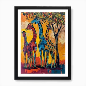 Abstract Giraffe Herd Under The Trees 7 Art Print