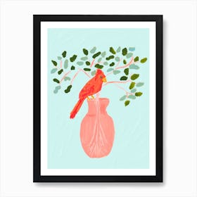 Cardinal on a Vase Art Print