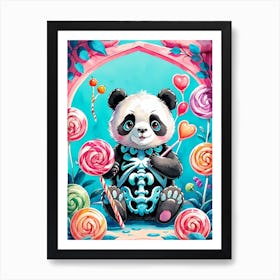 Cute Skeleton Panda Halloween Painting (2) Art Print