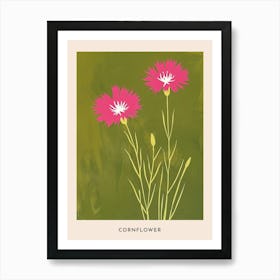 Pink & Green Cornflower 1 Flower Poster Art Print