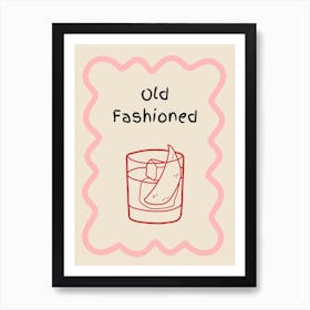 Old Fashioned Doodle Poster Pink & Red Art Print