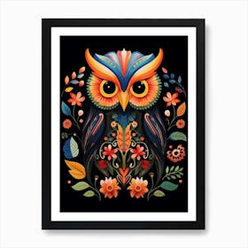 Folk Bird Illustration Eastern Screech Owl 3 Art Print