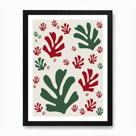 Abstract Leaves Red And Green Cut Outs Art Print