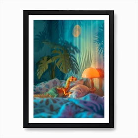 Toy Dinosaur In Bed Sleeping 2 Art Print