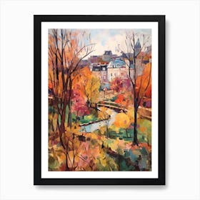 Autumn City Park Painting Parc Des Buttes Chaumont Paris France 4 Art Print