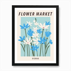 Flower market Vienna, Blue flowers, Retro floral art Art Print