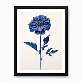 Blue Botanical Zinnia 1 Art Print