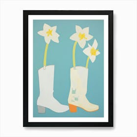 A Painting Of Cowboy Boots With Daffodil Flowers, Pop Art Style 6 Art Print