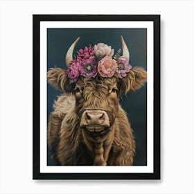 Cow With Flowers Art Print