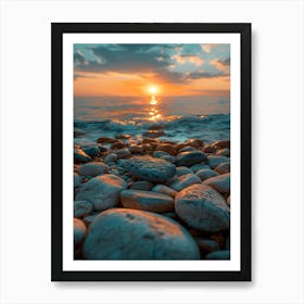 Pebbles On The Beach At Sunset Art Print