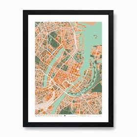 Copenhague Orange Map Art Print