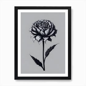 A Carnation In Black White Line Art Vertical Composition 2 Art Print