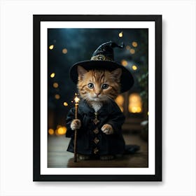 Cute Kitten In A Witch Costume Art Print