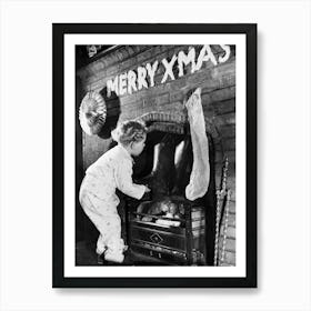 Looking for Santa, Black and White Vintage Photo Art Print