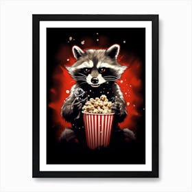 Cartoon Common Raccoon Eating Popcorn At The Cinema 1 Art Print