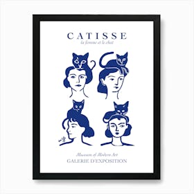 Cat Matisse Catisse Woman Poster Fun Wall Art Blue Line Art Face Art Print