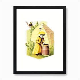 Beekeeper And Beehive Vintage Art Print