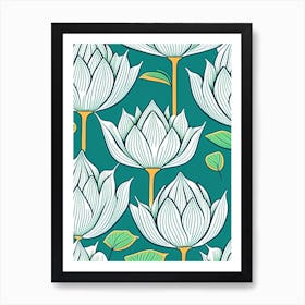 Lotus Flower Repeat Pattern Minimal Line Drawing 4 Art Print