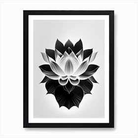 Amur Lotus Black And White Geometric 4 Art Print