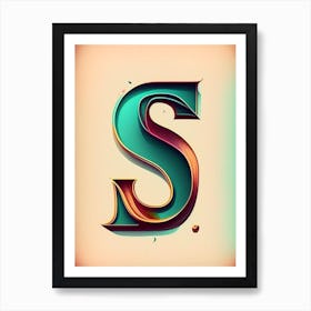 S, Letter, Alphabet Retro Drawing 3 Art Print