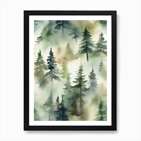 Appalachian Mountains of Misty Pines Watercolor Print of Evergreen Forest..148 Art Print